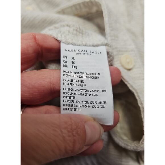 American Eagle Shirt Mens XL Waffle Knit Hooded Button Up - Picture 5 of 7